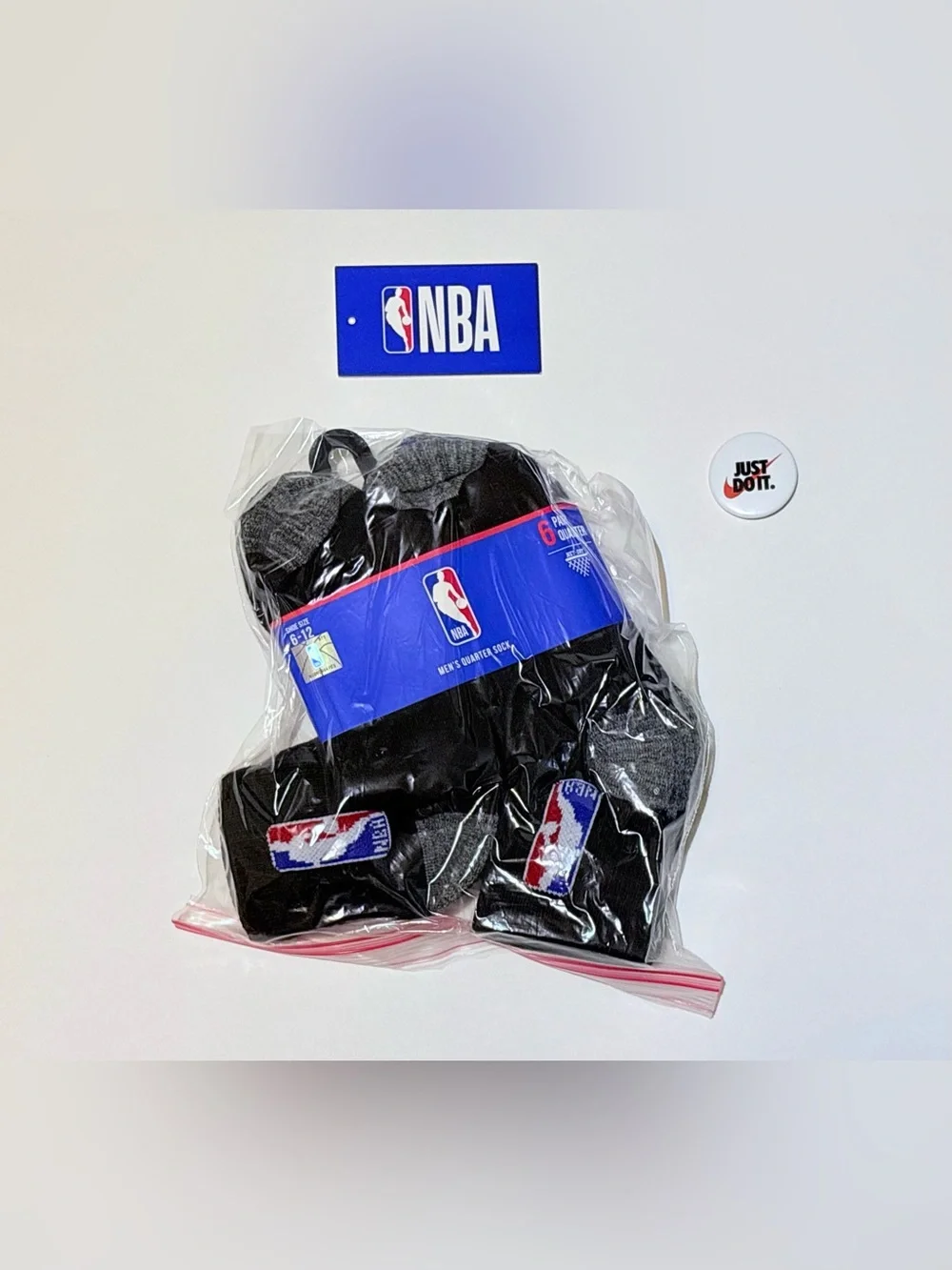 NBA Men's Quarter Crew Socks 6-Pack - Black & Gray